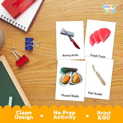 Things At The Fish Market Vocabulary Flashcards and Matching Cards