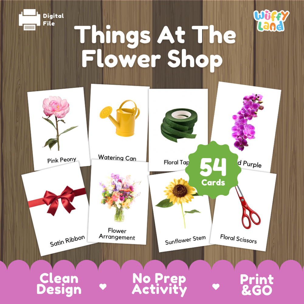 Things At The Flower Shop Vocabulary Flashcards and Matching Cards