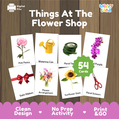 Things At The Flower Shop Vocabulary Flashcards and Matching Cards