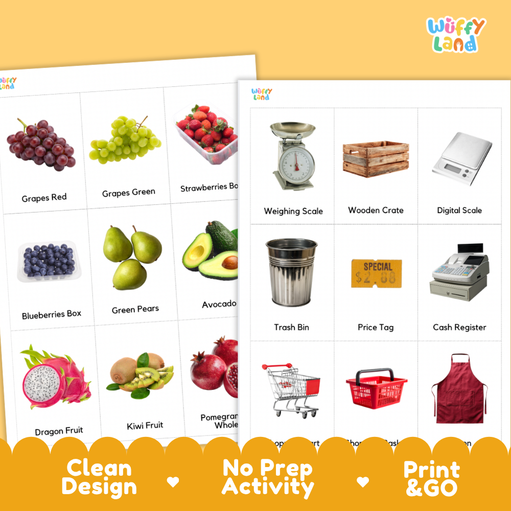 Things At The Fruit & Vegetable Store Vocabulary Flashcards and Matching Cards