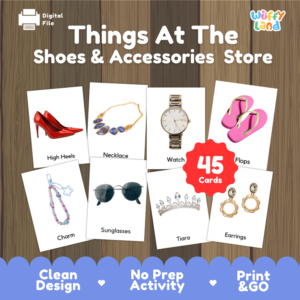 Things At The Shoes & Accessories Store Vocabulary Flashcards and Matching Cards