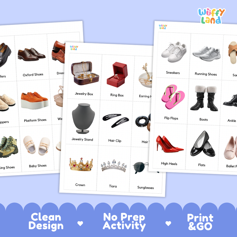 Things At The Shoes & Accessories Store Vocabulary Flashcards and Matching Cards