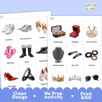 Things At The Shoes & Accessories Store Vocabulary Flashcards and Matching Cards