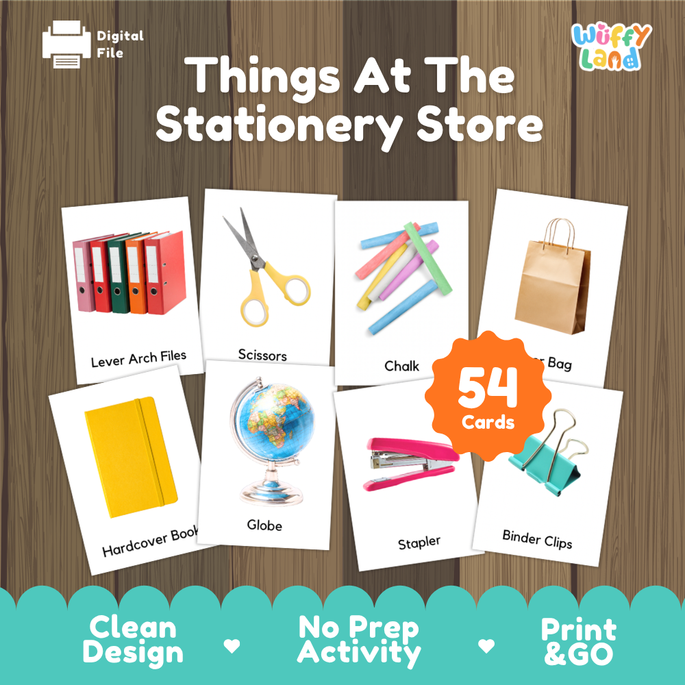 Things At The Stationery Store Vocabulary Flashcards and Matching Cards