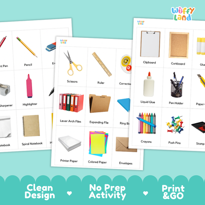 Things At The Stationery Store Vocabulary Flashcards and Matching Cards