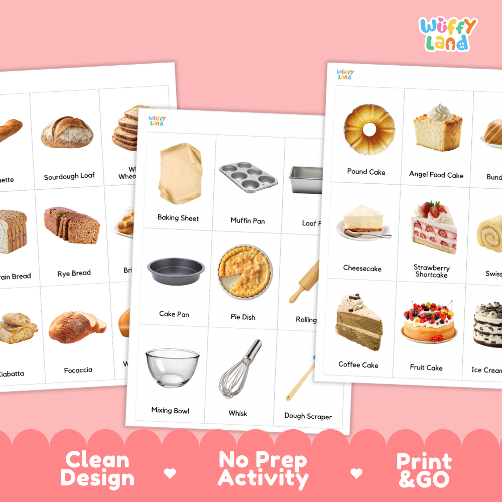 Things In The Bakery Vocabulary Flashcards and Matching Cards