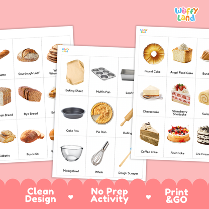 Things In The Bakery Vocabulary Flashcards and Matching Cards