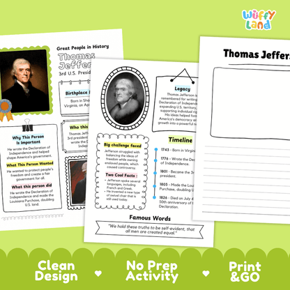Thomas Jefferson Famous People Research Page Worksheets