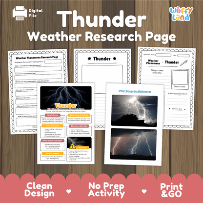 Thunder Weather Phenomena Research Worksheets and Informational Fact Sheets