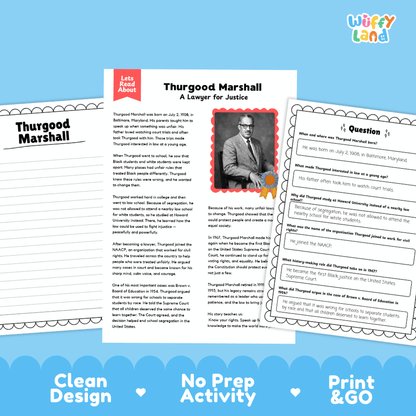 Thurgood Marshall Biography Reading Passage and Writing Activity Worksheets