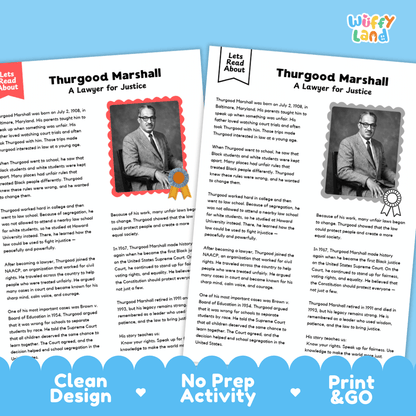 Thurgood Marshall Biography Reading Passage and Writing Activity Worksheets