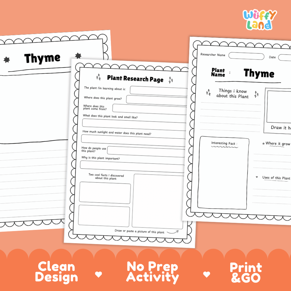 Thyme Plant Research Pages and Worksheets