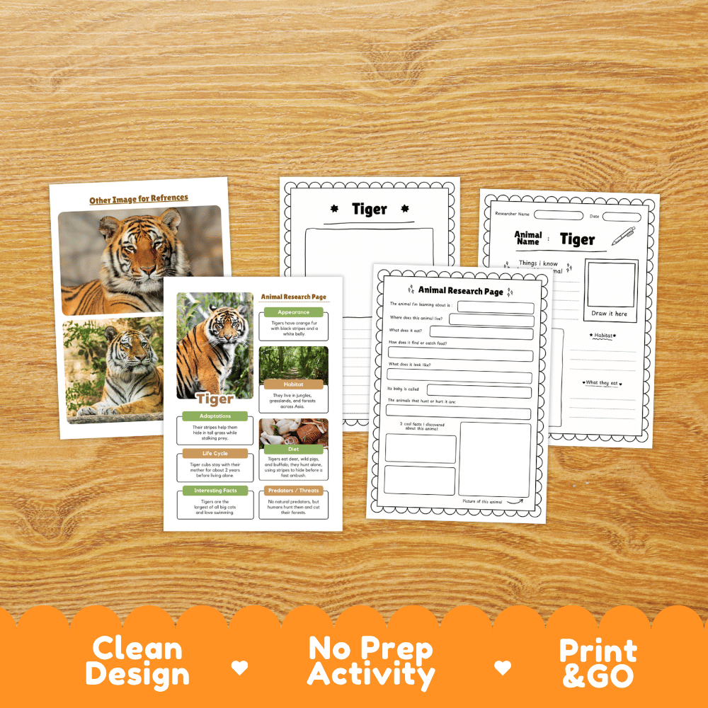 Tiger Animal Research Project | Informational Writing & Science Worksheets