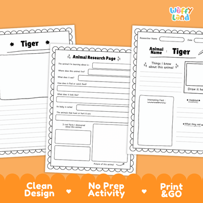 Tiger Animal Research Project | Informational Writing & Science Worksheets