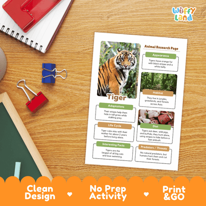 Tiger Animal Research Project | Informational Writing & Science Worksheets