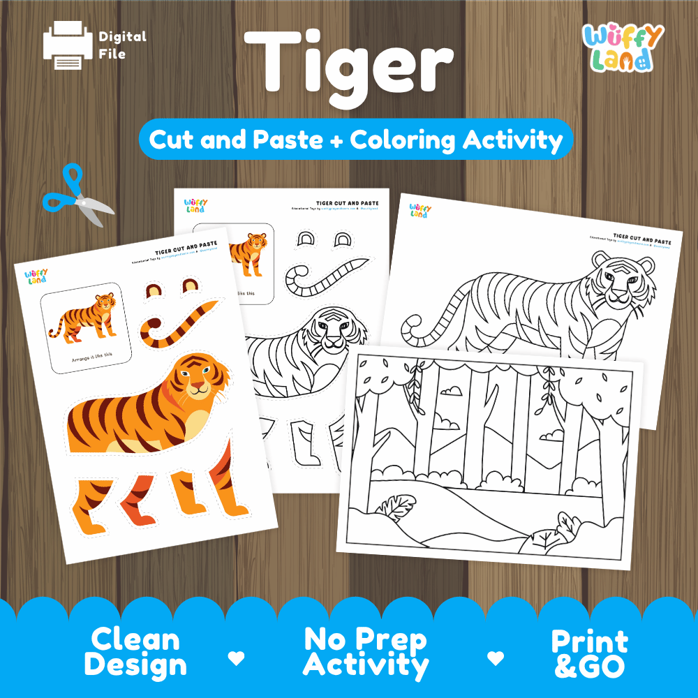 Tiger Cut and Paste Craft and Coloring Pages Activity Worksheets