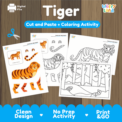 Tiger Cut and Paste Craft and Coloring Pages Activity Worksheets