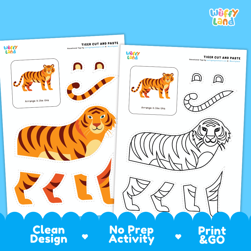 Tiger Cut and Paste Craft and Coloring Pages Activity Worksheets
