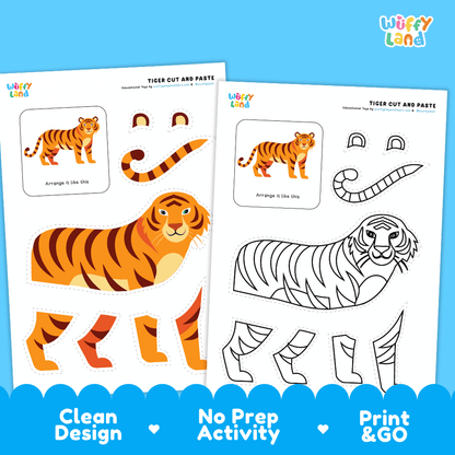 Tiger Cut and Paste Craft and Coloring Pages Activity Worksheets
