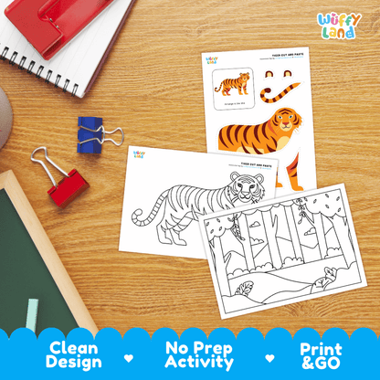 Tiger Cut and Paste Craft and Coloring Pages Activity Worksheets
