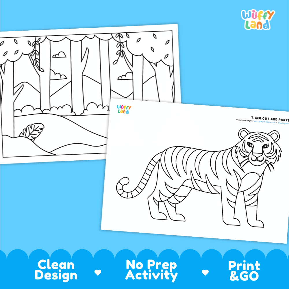 Tiger Cut and Paste Craft and Coloring Pages Activity Worksheets