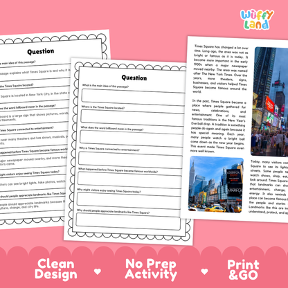 Times Square Landmark Reading Passages and Comprehension Questions Worksheets