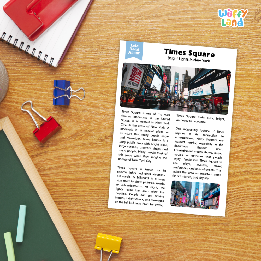 Times Square Landmark Reading Passages and Comprehension Questions Worksheets