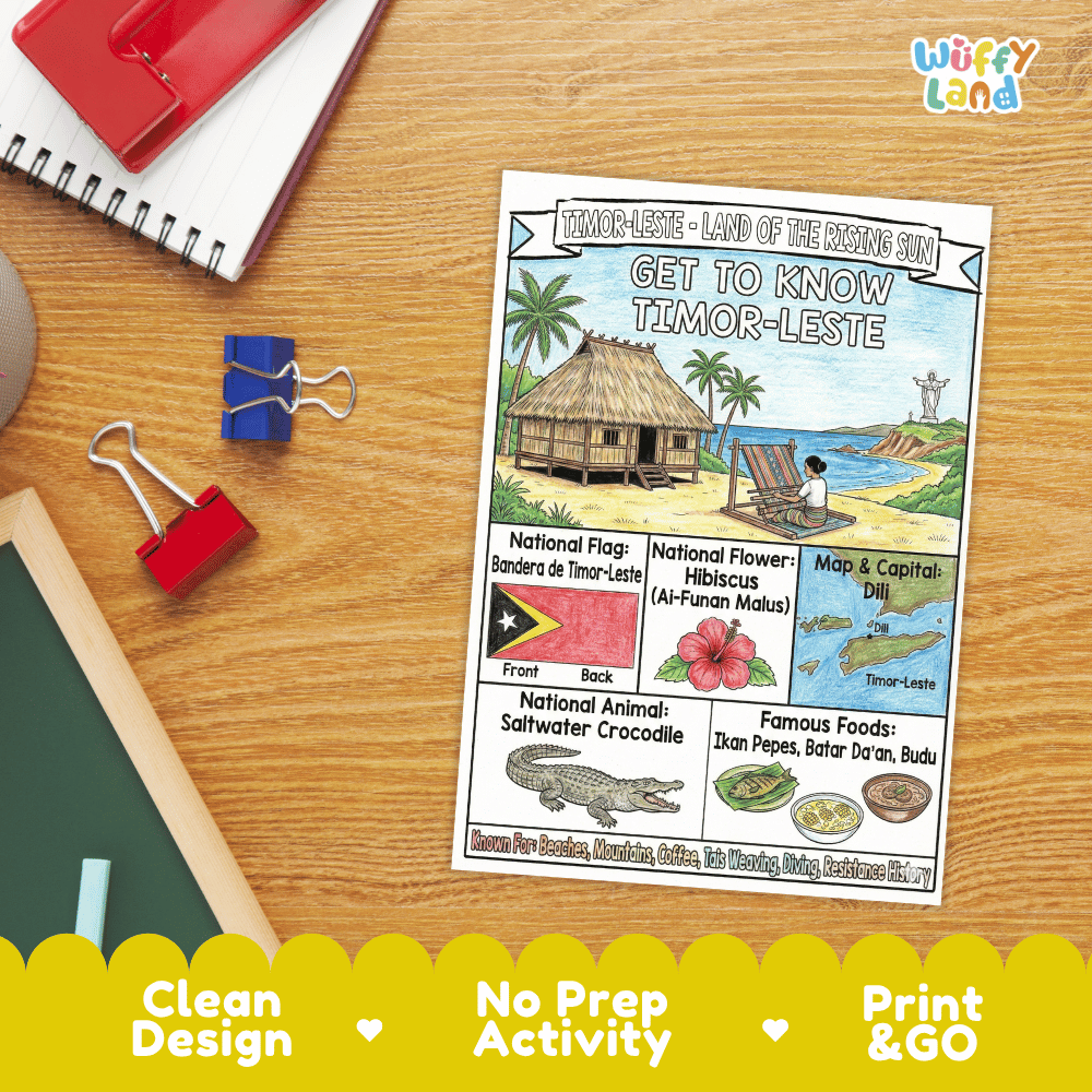 Timor-Leste Geography Coloring Poster and Fact Sheet Printables