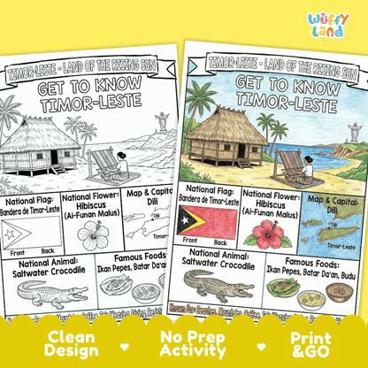 Timor-Leste Geography Coloring Poster and Fact Sheet Printables