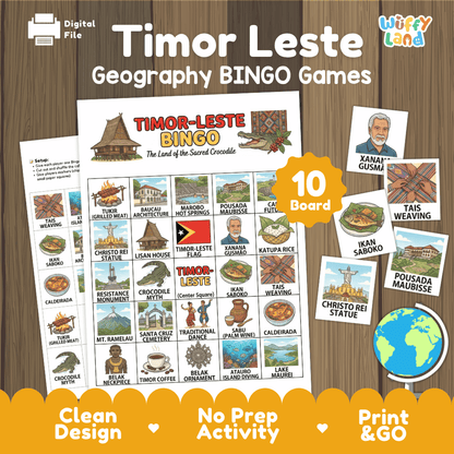 Timor Leste Geography BINGO Game Southeast Asia Country Study Activity Printable Boards