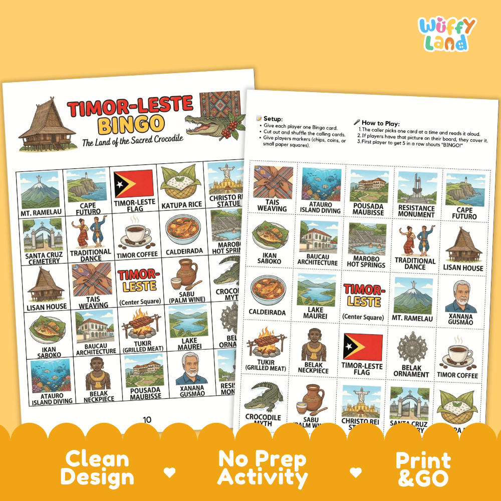 Timor Leste Geography BINGO Game Southeast Asia Country Study Activity Printable Boards