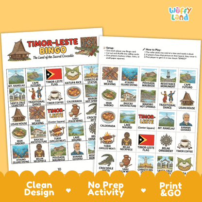 Timor Leste Geography BINGO Game Southeast Asia Country Study Activity Printable Boards