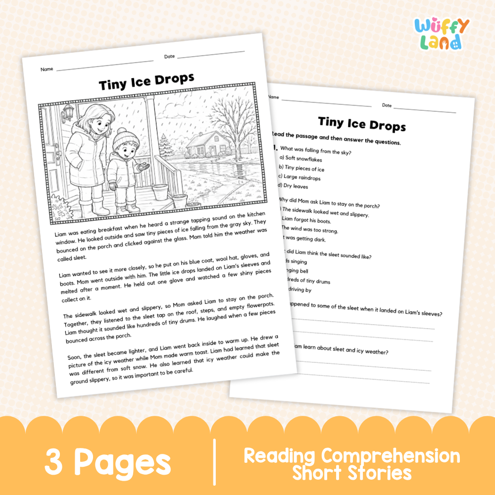 Tiny Ice Drops Reading Comprehension Passage and Questions Worksheets