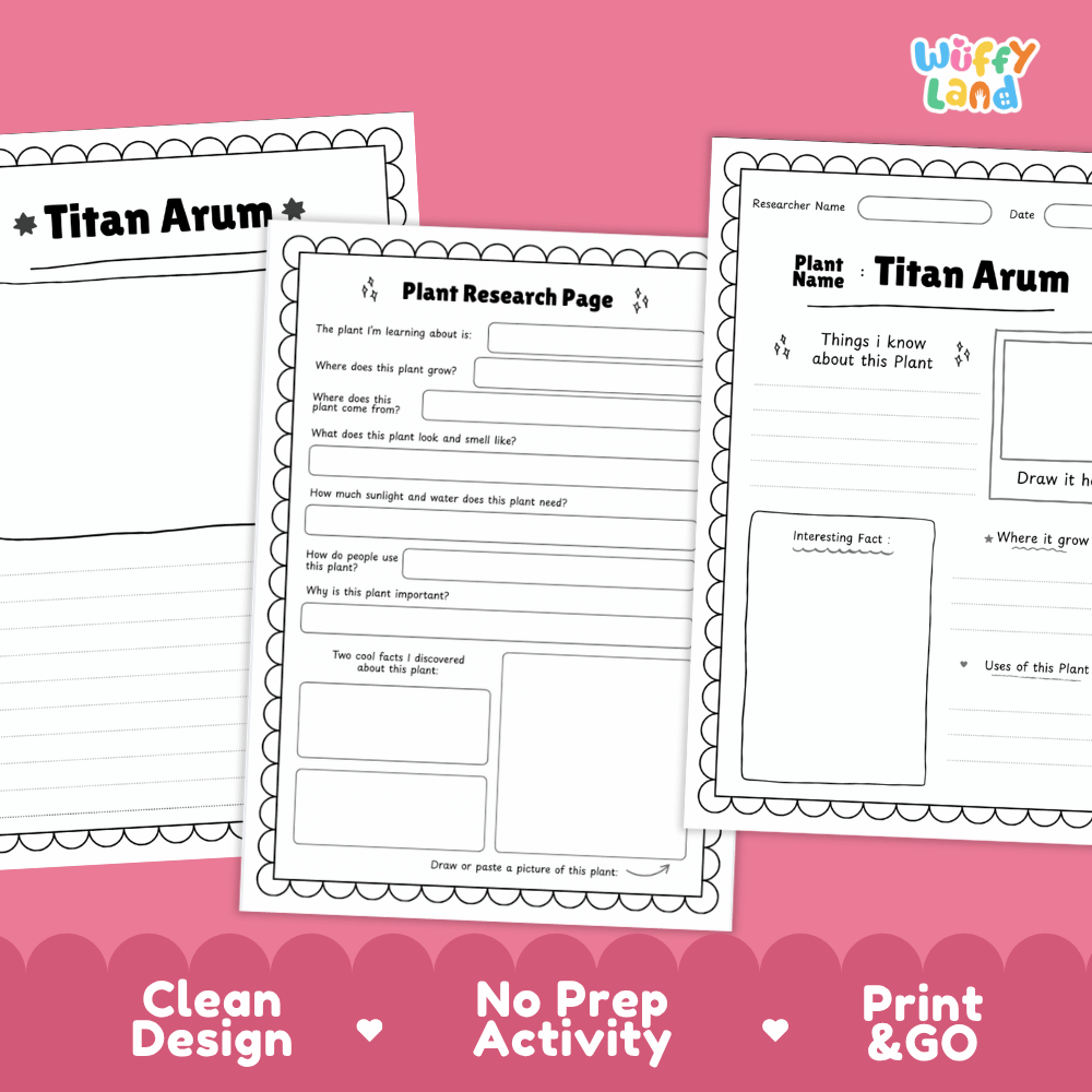 Titan Arum Plant Research Page Worksheets and Fact Sheet