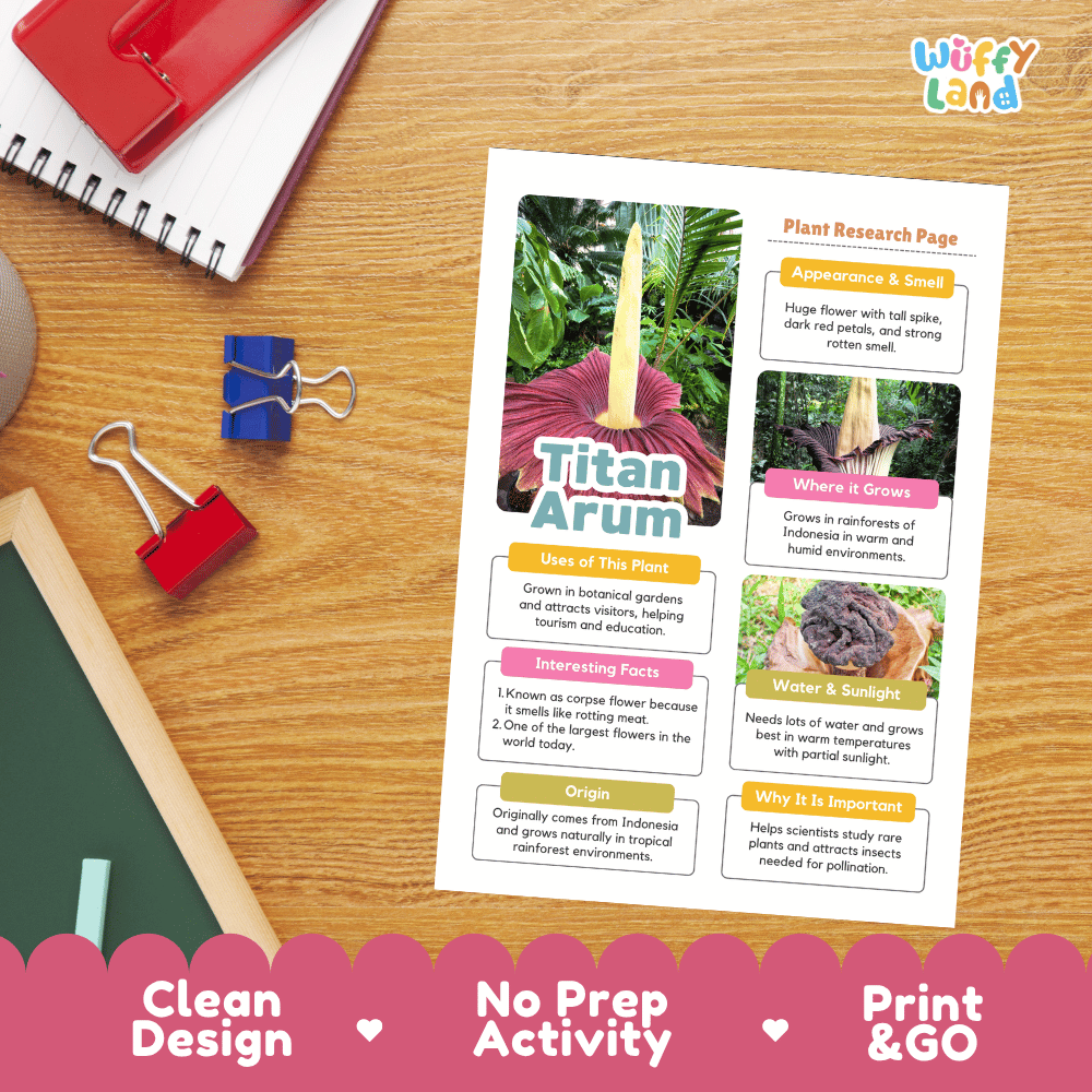 Titan Arum Plant Research Page Worksheets and Fact Sheet