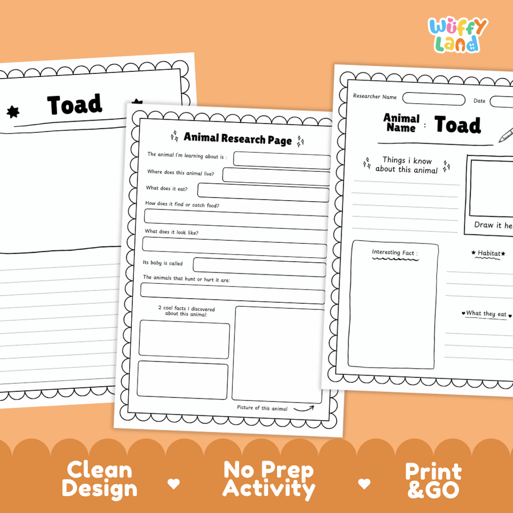 Toad Animal Research Page Worksheets