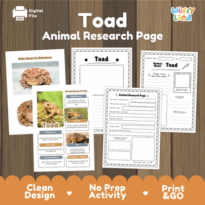 Toad Animal Research Page Worksheets
