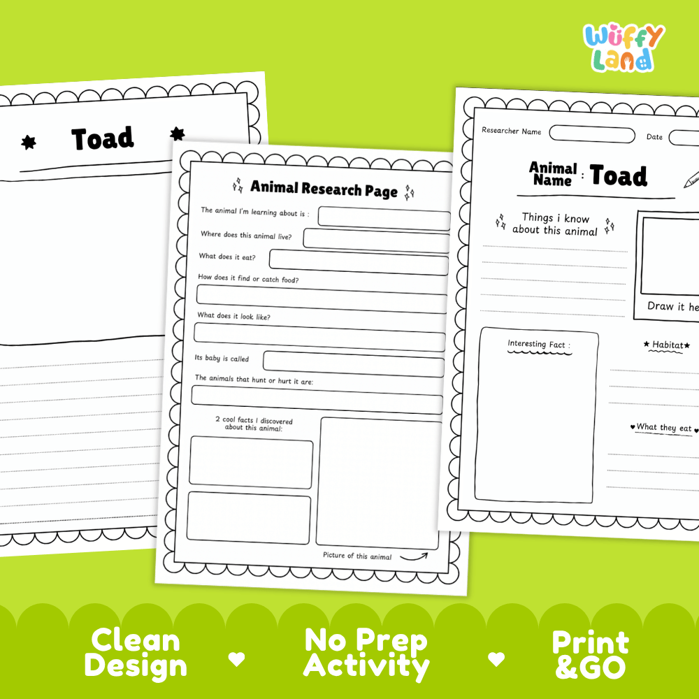 Toad Animal Research Page Worksheets
