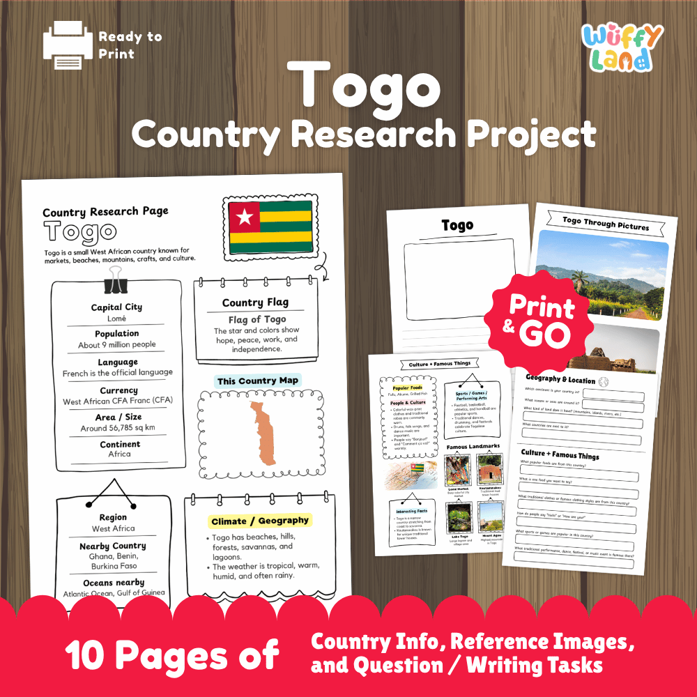 Togo Country Research Project Worksheets and Activity Pages