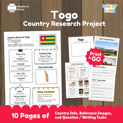 Togo Country Research Project Worksheets and Activity Pages