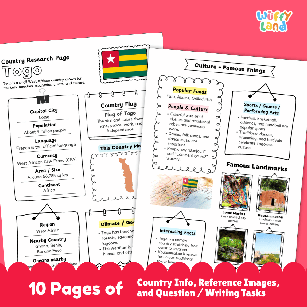 Togo Country Research Project Worksheets and Activity Pages