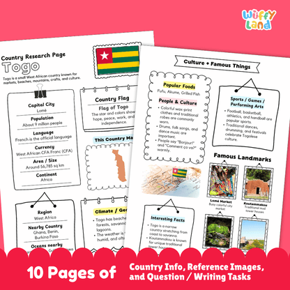 Togo Country Research Project Worksheets and Activity Pages