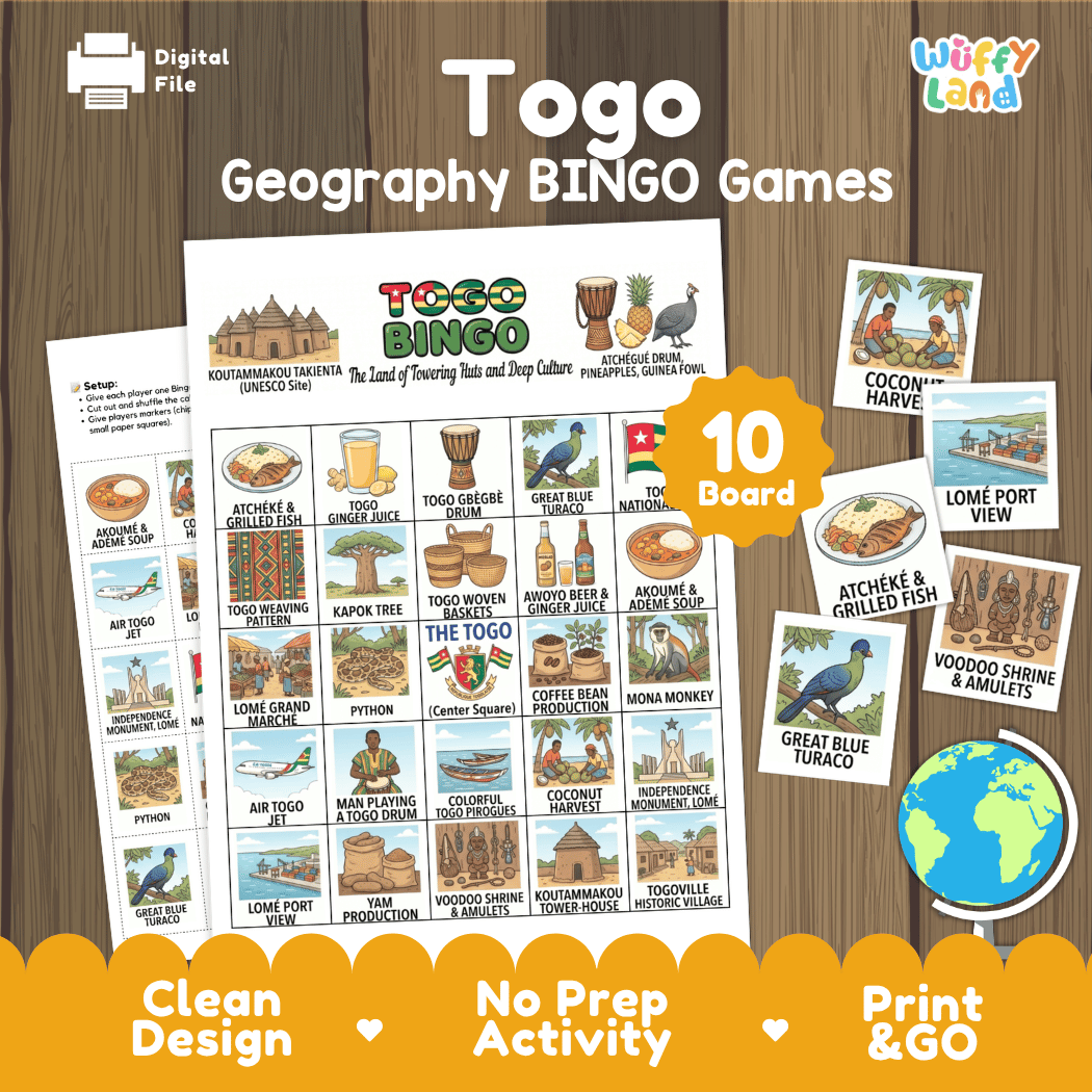 Togo Geography Bingo Games Printable Activity