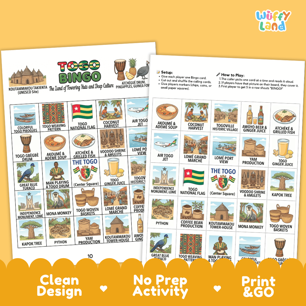 Togo Geography Bingo Games Printable Activity
