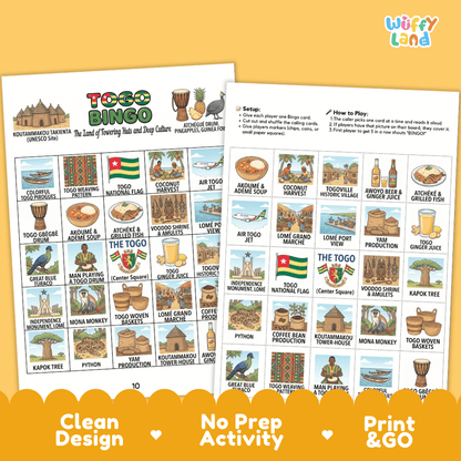 Togo Geography Bingo Games Printable Activity