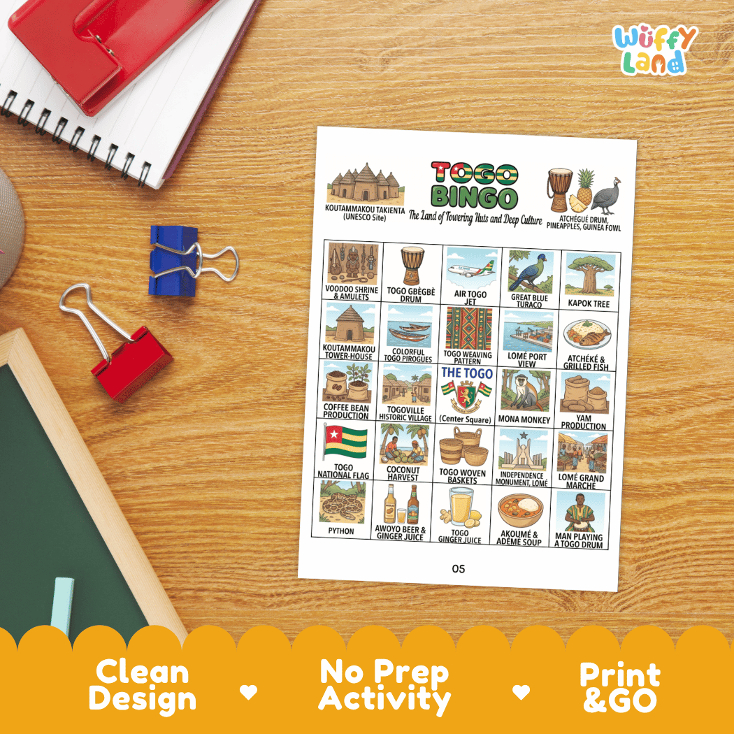 Togo Geography Bingo Games Printable Activity