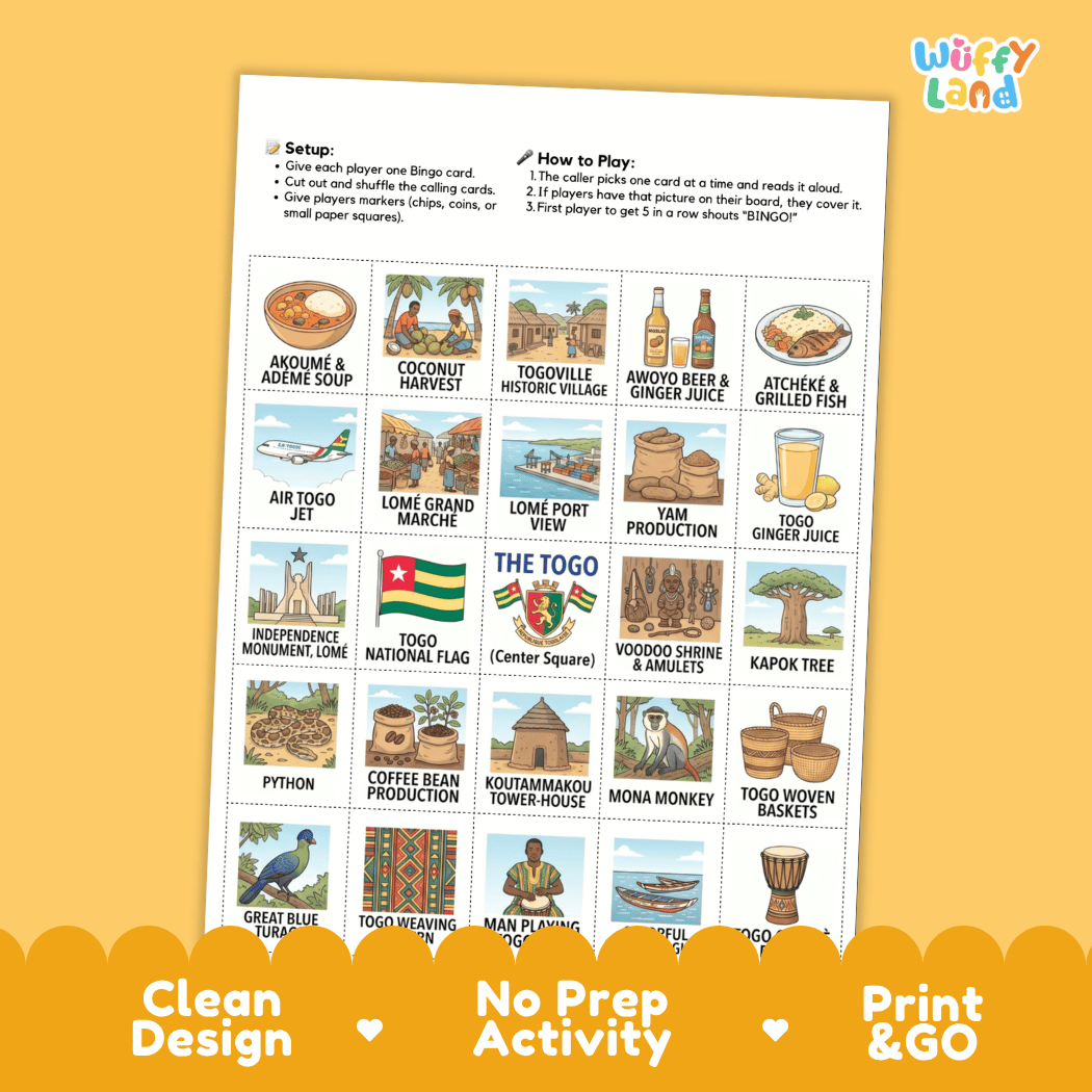 Togo Geography Bingo Games Printable Activity