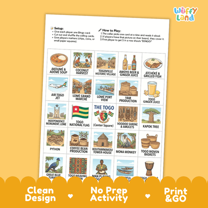 Togo Geography Bingo Games Printable Activity