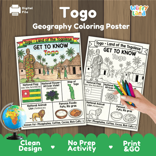 Togo Geography Coloring Poster and Fact Sheet Printable Worksheets