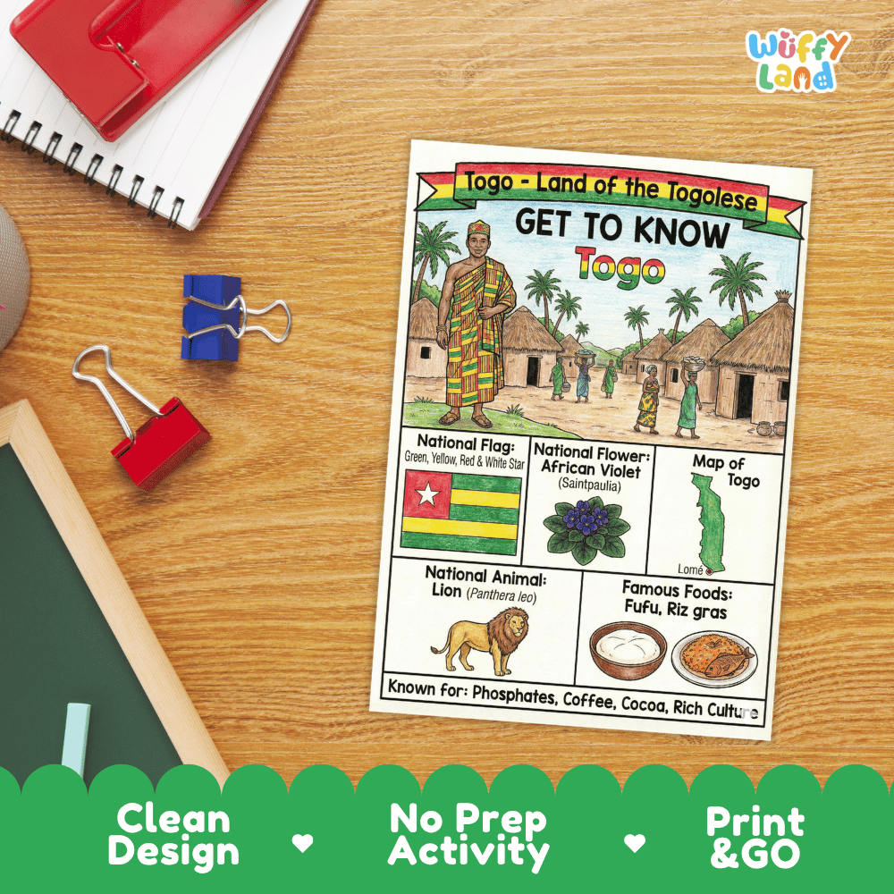 Togo Geography Coloring Poster and Fact Sheet Printable Worksheets